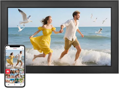 10.1" Digital Photo Frame with AI Color-Changing LED Strip | Digital Photo Frame 1280 * 800 IPS HD Touchscreen 32GB Memory Send Photos Anytime from Frameo app Gifts for Parents Friends in Kuwait