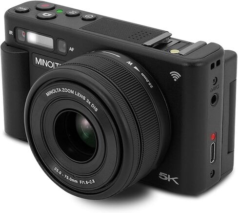 Minolta MNZ3X 72MP 5K Digital Camera, w/24-75mm Optical Zoom Lens (Black) | Capture sharp HD video with an easy-to-use touchscreen and versatile zoom for everyday recording. in Kuwait