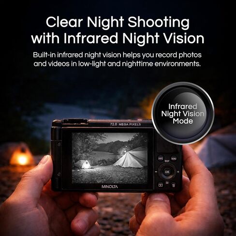 Minolta MNZ3X 72MP 5K Digital Camera, w/24-75mm Optical Zoom Lens (Black) | Capture sharp HD video with an easy-to-use touchscreen and versatile zoom for everyday recording. in Kuwait