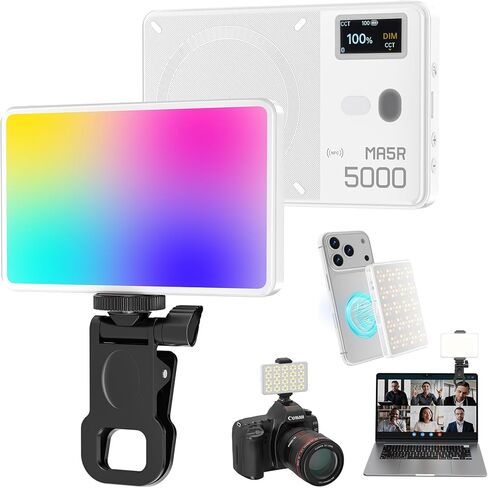Selfie Phone Light with Magnetic,140 LED 1800K-10000K 4900mAh + Power Bank RGB Video Light CRI 96+ Professional Portable Lighting for Camera, TikTok, Vlog, Makeup, Zoom,Selfie in Kuwait