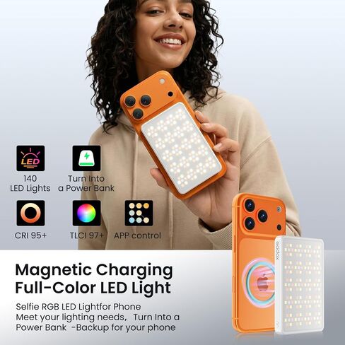 Selfie Phone Light with Magnetic,140 LED 1800K-10000K 4900mAh + Power Bank RGB Video Light CRI 96+ Professional Portable Lighting for Camera, TikTok, Vlog, Makeup, Zoom,Selfie in Kuwait