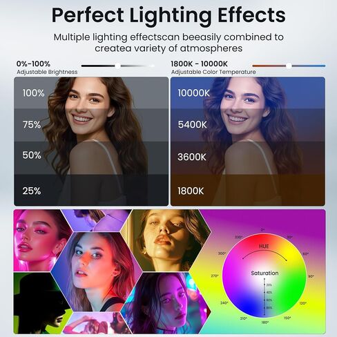 Selfie Phone Light with Magnetic,140 LED 1800K-10000K 4900mAh + Power Bank RGB Video Light CRI 96+ Professional Portable Lighting for Camera, TikTok, Vlog, Makeup, Zoom,Selfie in Kuwait