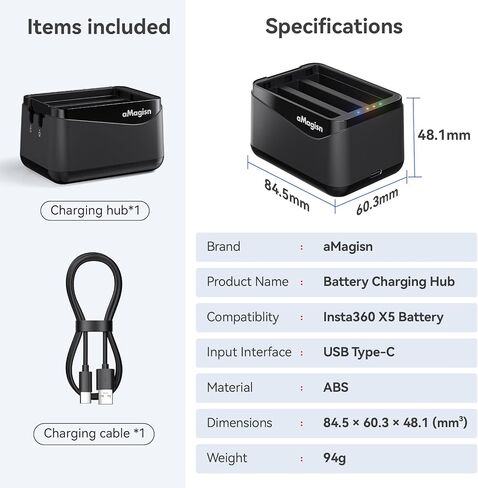 Coyktonty Battery Charger Set for Insta360 X5,Simultaneous Charging of Three Batteries (Charger) in Kuwait
