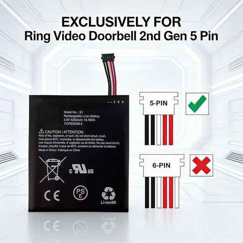 New Replacement Battery S1 for Ring Video Doorbell 2nd Generation -5 Pin Version Only in Kuwait