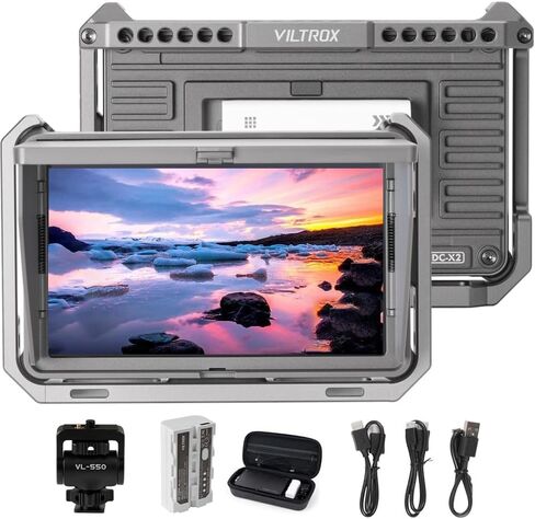VILTROX DC-X2 6 Inch 2000Nits Camera Video Field Monitor with Rig Cage | Full HD 1920x1080 Touch Screen Director AC Monitor with 4K HDMI Loop in/Out 3D Lut RGB Parade Focus Peaking Full Waveform in Kuwait