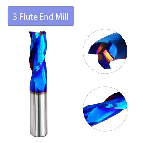 Spiral Router Bit Upcut 3-Flute with Blue Nano Coating1/2" Shank 1-1/4" Cutting Length, 3 inch Total Length CNC End Mill for Wood Mortises Carving Engraving RH01 (1, 1/2" DIAX1-1/4 CLX1/2 SHK X3OVL) in Kuwait