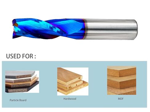 Spiral Router Bit Upcut 3-Flute with Blue Nano Coating1/2" Shank 1-1/4" Cutting Length, 3 inch Total Length CNC End Mill for Wood Mortises Carving Engraving RH01 (1, 1/2" DIAX1-1/4 CLX1/2 SHK X3OVL) in Kuwait