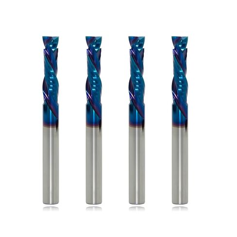 1/4" Dia. Compression Spiral Router Bit, Solid Carbide, 2-Flute | 1" Cutting Length, 1/4" Shank, Blue Nano Coated, Up-Down Cut for CNC Plywood, MDF, Woodworking, 4 pcs in Kuwait