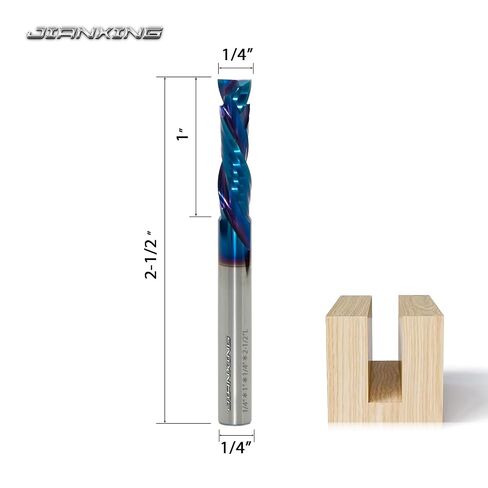 1/4" Dia. Compression Spiral Router Bit, Solid Carbide, 2-Flute | 1" Cutting Length, 1/4" Shank, Blue Nano Coated, Up-Down Cut for CNC Plywood, MDF, Woodworking, 4 pcs in Kuwait