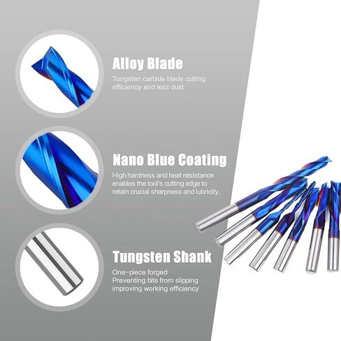 1/4" Dia. Compression Spiral Router Bit, Solid Carbide, 2-Flute | 1" Cutting Length, 1/4" Shank, Blue Nano Coated, Up-Down Cut for CNC Plywood, MDF, Woodworking, 4 pcs in Kuwait