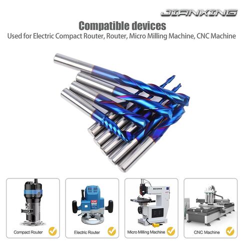 1/4" Dia. Compression Spiral Router Bit, Solid Carbide, 2-Flute | 1" Cutting Length, 1/4" Shank, Blue Nano Coated, Up-Down Cut for CNC Plywood, MDF, Woodworking, 4 pcs in Kuwait