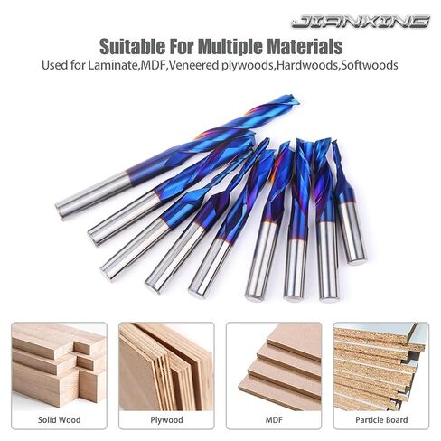 1/4" Dia. Compression Spiral Router Bit, Solid Carbide, 2-Flute | 1" Cutting Length, 1/4" Shank, Blue Nano Coated, Up-Down Cut for CNC Plywood, MDF, Woodworking, 4 pcs in Kuwait