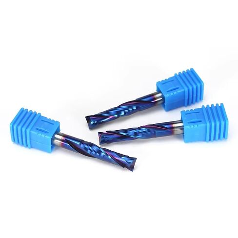 1/4" Dia. Compression Spiral Router Bit, Solid Carbide, 2-Flute | 1" Cutting Length, 1/4" Shank, Blue Nano Coated, Up-Down Cut for CNC Plywood, MDF, Woodworking, 4 pcs in Kuwait