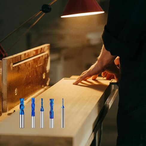 1/4" Dia. Compression Spiral Router Bit, Solid Carbide, 2-Flute | 1" Cutting Length, 1/4" Shank, Blue Nano Coated, Up-Down Cut for CNC Plywood, MDF, Woodworking, 4 pcs in Kuwait