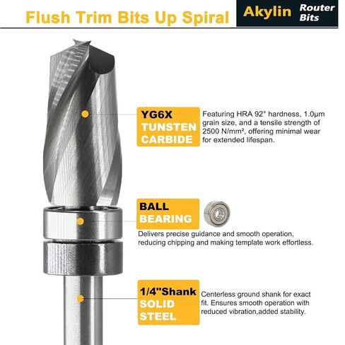 Spiral Flush Trim Router Bit 1/2" Dia. 1" Length, 1/4 Shank in Kuwait