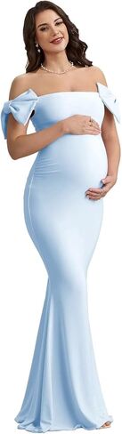 Bow Maternity Dresses for Baby Shower Off Shoulder Pregnancy Dress in Kuwait