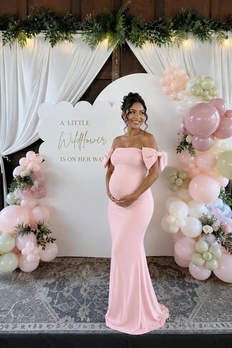 Bow Maternity Dresses for Baby Shower Off Shoulder Pregnancy Dress in Kuwait
