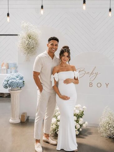 Bow Maternity Dresses for Baby Shower Off Shoulder Pregnancy Dress in Kuwait