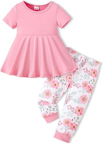 Baby Girl Clothes Summer Outfits Short Sleeves Top Floral Legging Set 9M-4T in Kuwait