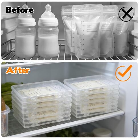10-Pack Clear Flat Breast Milk Freezer Storage Organizer - 7.4"x5.1" Reusable Flattening Tray, Large Capacity Space-Saving Breast Milk Freezer Storage Kit for Organization Freezer Bag in Kuwait