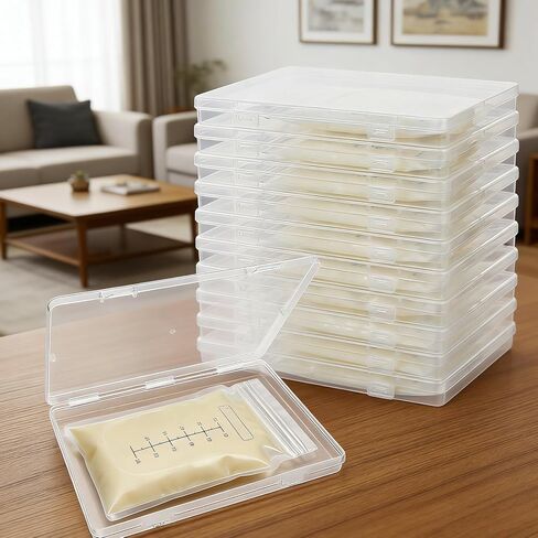 10-Pack Clear Flat Breast Milk Freezer Storage Organizer - 7.4"x5.1" Reusable Flattening Tray, Large Capacity Space-Saving Breast Milk Freezer Storage Kit for Organization Freezer Bag in Kuwait