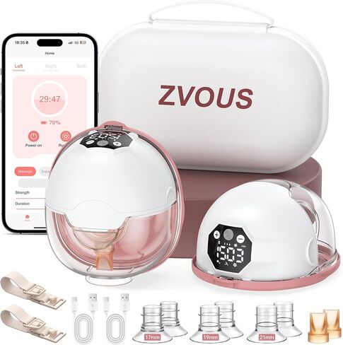 Hands Free Breast Pump Comfortable, Painless Strong Suction Power Rechargeable Electric Breast Pump Smart App Wearable Pump Leakproof 4 Modes Levels Wireless Pump for Driving Office Yoga Sleeping | Portable Cordless Breast Pump for Lactating Moms,Smart Ap in Kuwait