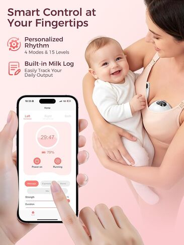 Hands Free Breast Pump Comfortable, Painless Strong Suction Power Rechargeable Electric Breast Pump Smart App Wearable Pump Leakproof 4 Modes Levels Wireless Pump for Driving Office Yoga Sleeping | Portable Cordless Breast Pump for Lactating Moms,Smart Ap in Kuwait