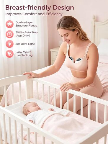 Hands Free Breast Pump Comfortable, Painless Strong Suction Power Rechargeable Electric Breast Pump Smart App Wearable Pump Leakproof 4 Modes Levels Wireless Pump for Driving Office Yoga Sleeping | Portable Cordless Breast Pump for Lactating Moms,Smart Ap in Kuwait