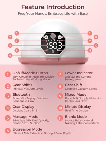 Hands Free Breast Pump Comfortable, Painless Strong Suction Power Rechargeable Electric Breast Pump Smart App Wearable Pump Leakproof 4 Modes Levels Wireless Pump for Driving Office Yoga Sleeping | Portable Cordless Breast Pump for Lactating Moms,Smart Ap in Kuwait