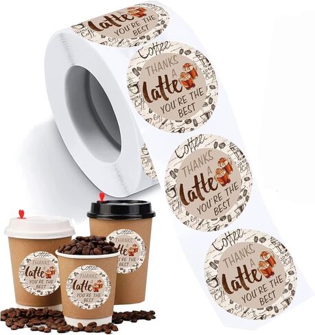 2 inch Thanks A Latte Appreciation Thank You Stickers Coffee Holiday Themed Sticker Labels for Party Favors,Small Business,Packaging Seals 500pcs in Kuwait
