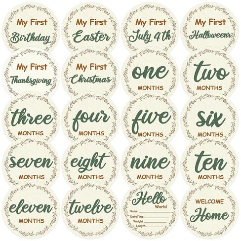 10 Pack Baby Monthly Milestone Cards, Double-Sided Wood Photo Signs | Natural Wood, Smooth Edges, 4-Inch Size, Newborn Photo Prop, Birth Announcement, First Year Keepsake Gift in Kuwait