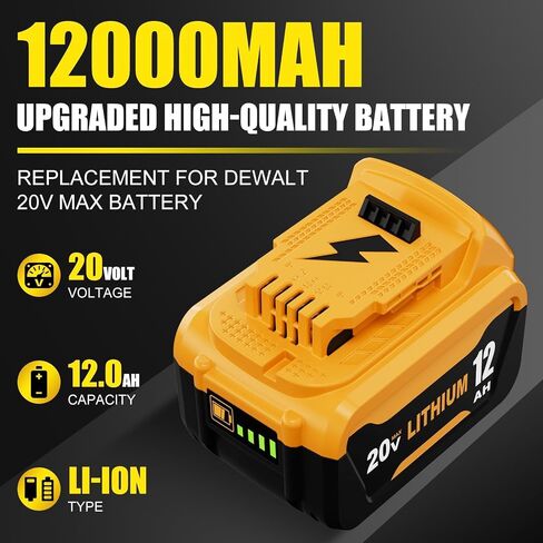 2Pack 12000mAh High Capacity DCB206 Replacement for Dewalt 20V Max Battery | Compatible with Dewalt 20V Battery DCB200 DCB201 DCB203 DCB207 DCD/DCF/DCG Series Power Tools in Saudi Arabia