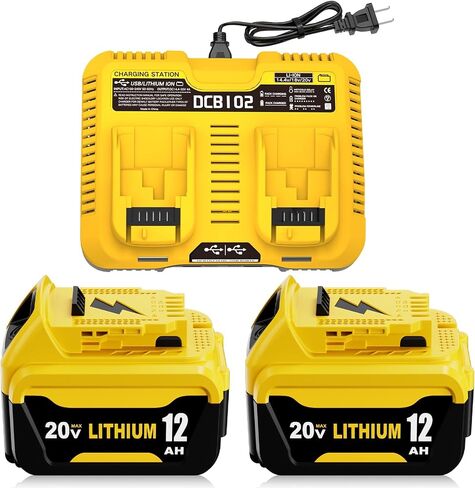 2Pack 12000mAh High Capacity DCB206 Replacement for Dewalt 20V Max Battery | Compatible with Dewalt 20V Battery DCB200 DCB201 DCB203 DCB207 DCD/DCF/DCG Series Power Tools in Saudi Arabia