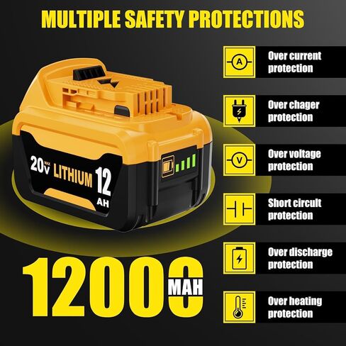 2Pack 12000mAh High Capacity DCB206 Replacement for Dewalt 20V Max Battery | Compatible with Dewalt 20V Battery DCB200 DCB201 DCB203 DCB207 DCD/DCF/DCG Series Power Tools in Saudi Arabia