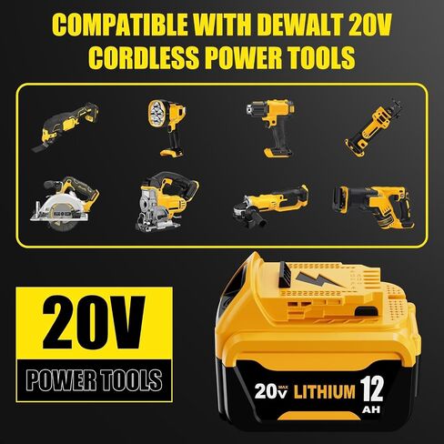 2Pack 12000mAh High Capacity DCB206 Replacement for Dewalt 20V Max Battery | Compatible with Dewalt 20V Battery DCB200 DCB201 DCB203 DCB207 DCD/DCF/DCG Series Power Tools in Saudi Arabia