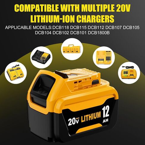 2Pack 12000mAh High Capacity DCB206 Replacement for Dewalt 20V Max Battery | Compatible with Dewalt 20V Battery DCB200 DCB201 DCB203 DCB207 DCD/DCF/DCG Series Power Tools in Saudi Arabia