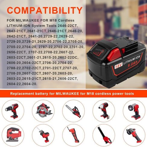 9.0Ah 18V 48-11-1880 Replace for Milwaukee MK-18 Battery Compatible with 48-11-1850 48-11-1860 48-11-1845 48-11-1828 Cordless Power Tools Battery in Kuwait