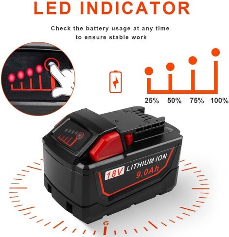 9.0Ah 18V 48-11-1880 Replace for Milwaukee MK-18 Battery Compatible with 48-11-1850 48-11-1860 48-11-1845 48-11-1828 Cordless Power Tools Battery in Kuwait