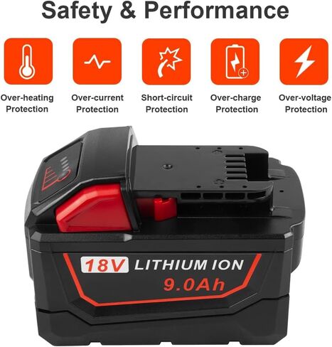 9.0Ah 18V 48-11-1880 Replace for Milwaukee MK-18 Battery Compatible with 48-11-1850 48-11-1860 48-11-1845 48-11-1828 Cordless Power Tools Battery in Kuwait