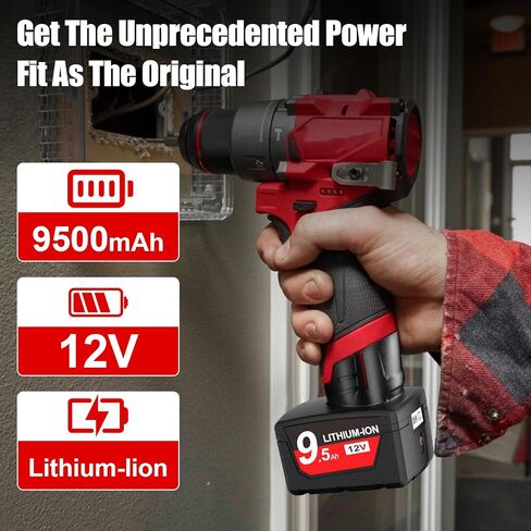 Bonacell Upgraded 2Pack 9.5Ah Replacement for Milwaukee M12 Battery Lithium 12V Battery with LCD Display Compatible with 48-11-2401 48-11-2412 48-11-2411 48-11-2420 48-11-2410 Cordless Tools in Kuwait