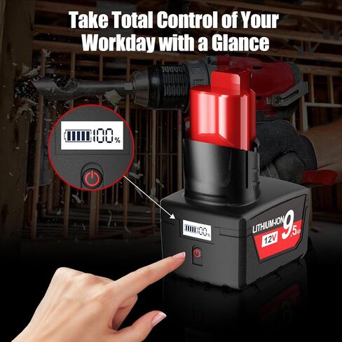 Bonacell Upgraded 2Pack 9.5Ah Replacement for Milwaukee M12 Battery Lithium 12V Battery with LCD Display Compatible with 48-11-2401 48-11-2412 48-11-2411 48-11-2420 48-11-2410 Cordless Tools in Kuwait