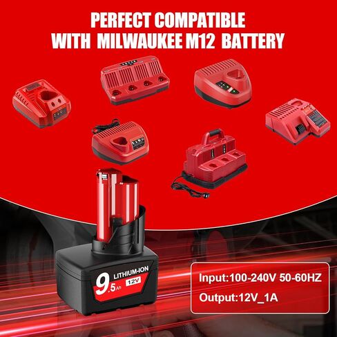 Bonacell Upgraded 2Pack 9.5Ah Replacement for Milwaukee M12 Battery Lithium 12V Battery with LCD Display Compatible with 48-11-2401 48-11-2412 48-11-2411 48-11-2420 48-11-2410 Cordless Tools in Kuwait