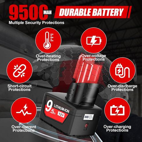 Bonacell Upgraded 2Pack 9.5Ah Replacement for Milwaukee M12 Battery Lithium 12V Battery with LCD Display Compatible with 48-11-2401 48-11-2412 48-11-2411 48-11-2420 48-11-2410 Cordless Tools in Kuwait