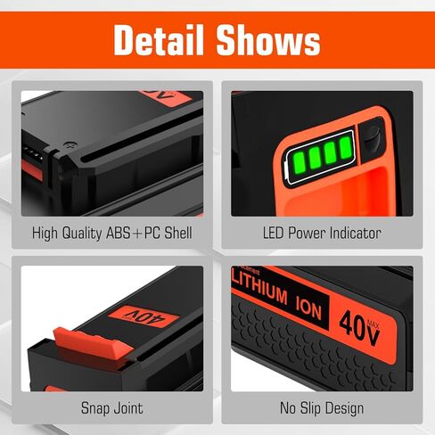 1 Pack 4Ah Replacement for Black and Decker 40V Battery LBX2540(Orange) | Compatible with Black and Decker 40 Volt Batteries LBX2040 LBX1540 LBXR36 LBXR2036 LST540 LCS1240 LST136W Power+ Tools in Kuwait