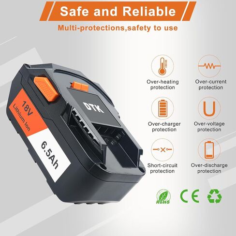 DTK 2 Packs 6500mAh Battery Replacement for RIDGID 18V Battery R840087 R840086 R840085 R840084 R840083 AC840085 AC840086 AC840087P AC840089 Tools 2 Packs in Saudi Arabia