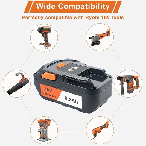 DTK 2 Packs 6500mAh Battery Replacement for RIDGID 18V Battery R840087 R840086 R840085 R840084 R840083 AC840085 AC840086 AC840087P AC840089 Tools 2 Packs in Kuwait