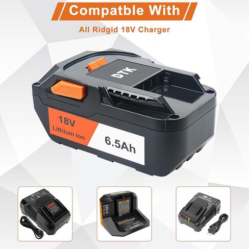 DTK 2 Packs 6500mAh Battery Replacement for RIDGID 18V Battery R840087 R840086 R840085 R840084 R840083 AC840085 AC840086 AC840087P AC840089 Tools 2 Packs in Kuwait