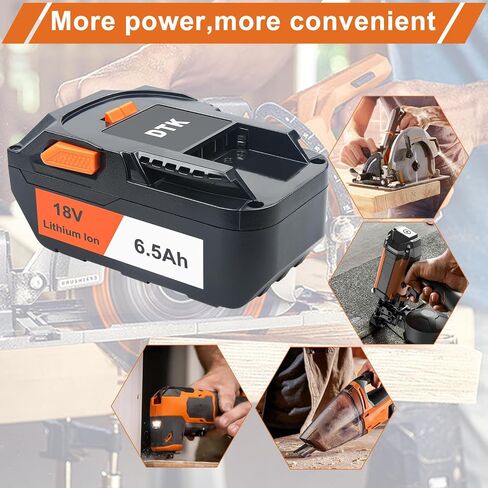 DTK 2 Packs 6500mAh Battery Replacement for RIDGID 18V Battery R840087 R840086 R840085 R840084 R840083 AC840085 AC840086 AC840087P AC840089 Tools 2 Packs in Kuwait