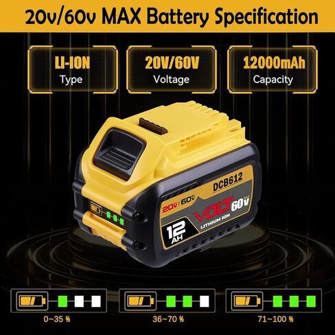 12000mAh Replace for Dewalt 20V/60V Max Lithium Ion Battery DCB612 DCB615 DCB609, Compatible with Dewalt 20V/60V Cordless Power Tools in Kuwait