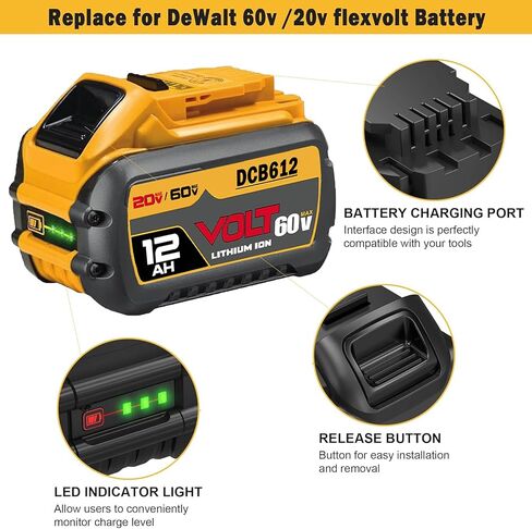 12000mAh Replace for Dewalt 20V/60V Max Lithium Ion Battery DCB612 DCB615 DCB609, Compatible with Dewalt 20V/60V Cordless Power Tools in Kuwait
